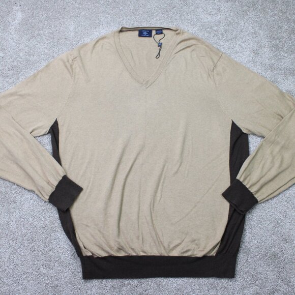 Joseph Abboud Sweater Mens XL Chocolate Brown Cotton/Silk/Cashmere V-Neck 2-Tone - Picture 1 of 13